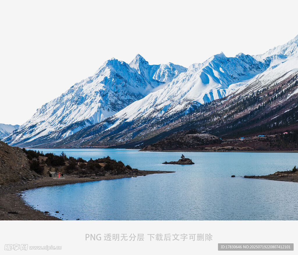 雪山下的静谧湖泊