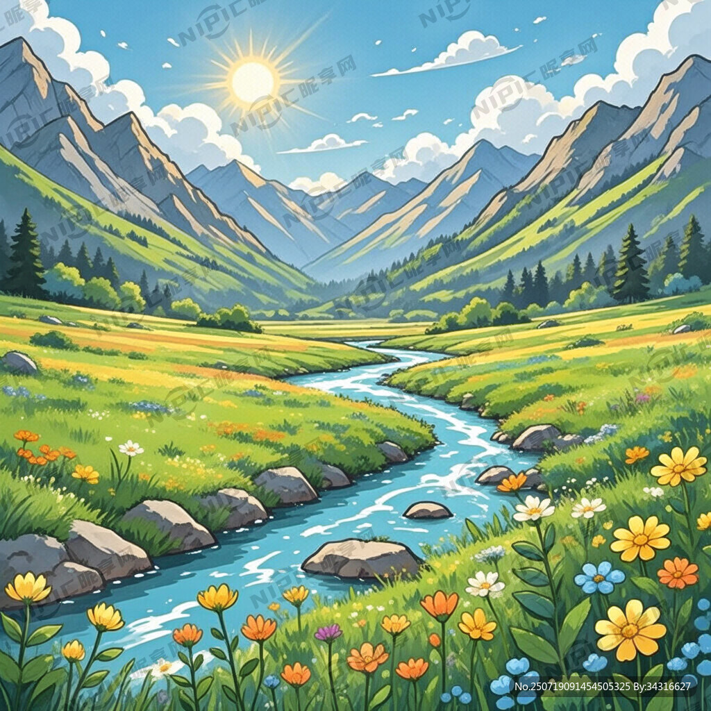 高山河流 平原草地 自然风光