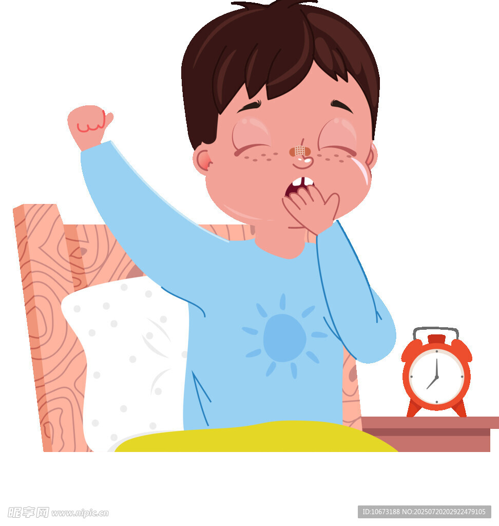 男孩清晨起床打哈欠瞬间