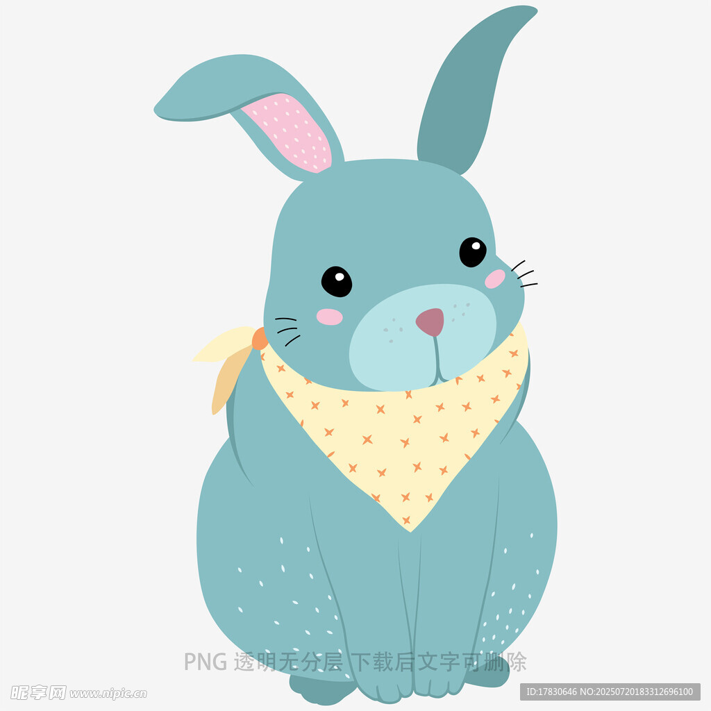 可爱蓝兔子戴黄色波点巾