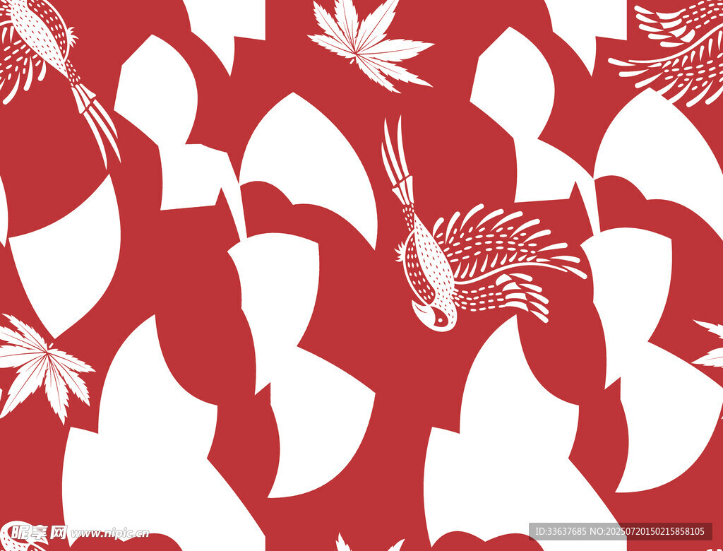 日式红白仙鹤几何图案