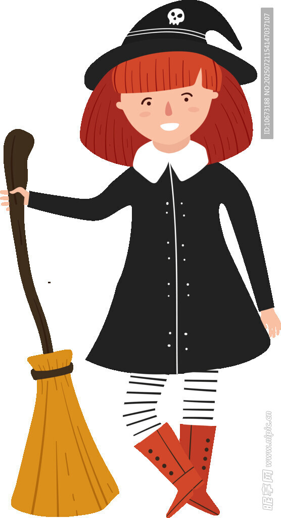 可爱小女巫手持扫帚