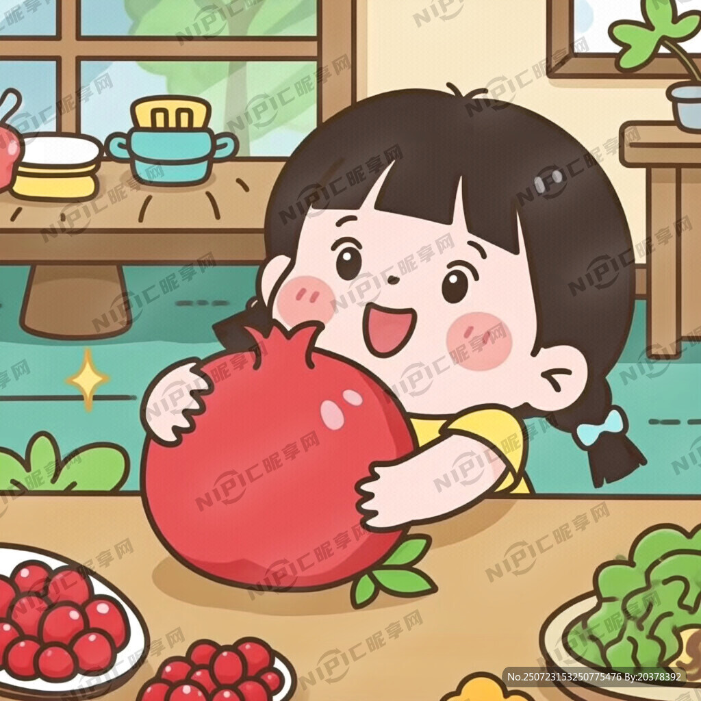 卡通娃娃抱着石榴