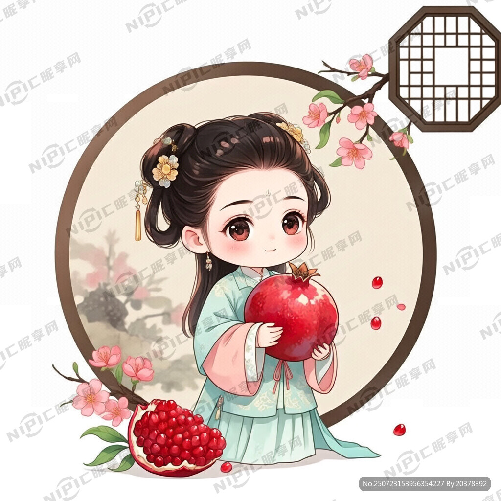 卡通娃娃抱着石榴