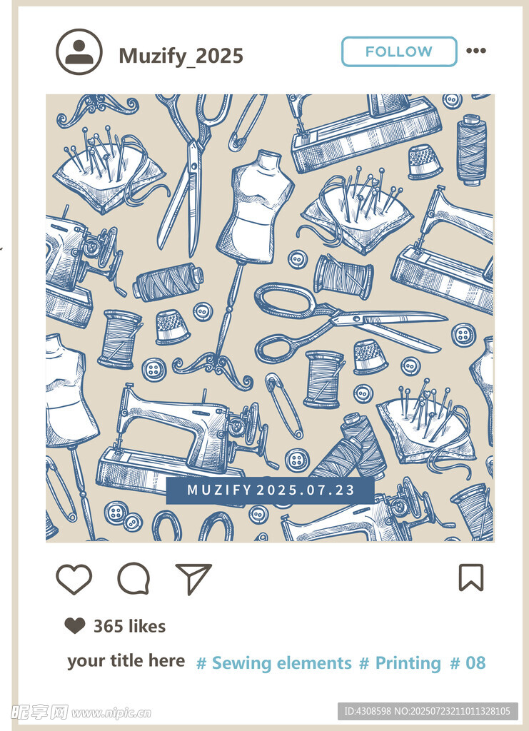 四方连续缝纫元素图案