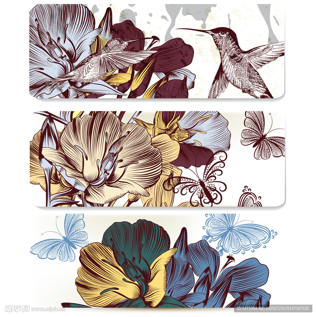 花卉飞鸟图案设计素材