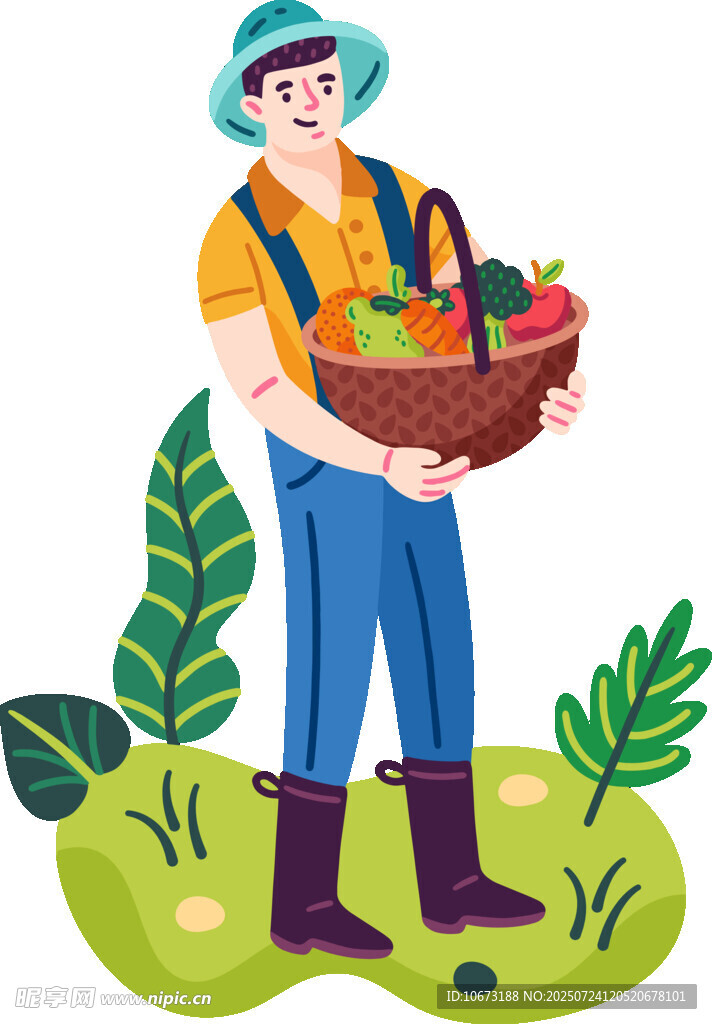 农民丰收满载蔬果而归