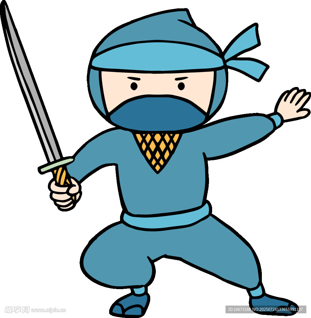 蓝色忍者持剑摆出战斗姿势