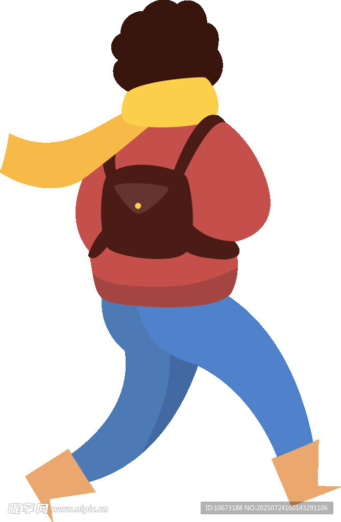 背着包行走的红衣人物