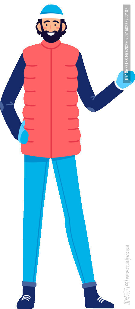 戴帽男子穿红蓝服饰