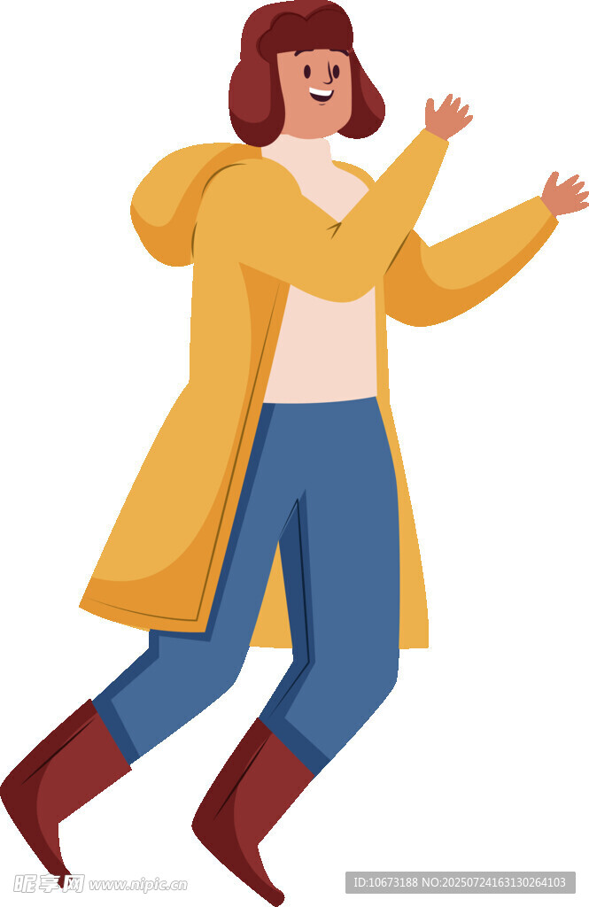 穿风衣跳跃的快乐女子