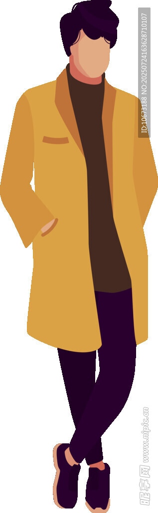 时尚男士身着长款黄色大衣