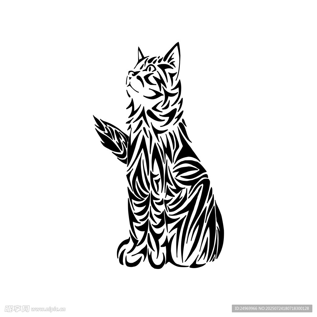 站立的条纹猫咪插画