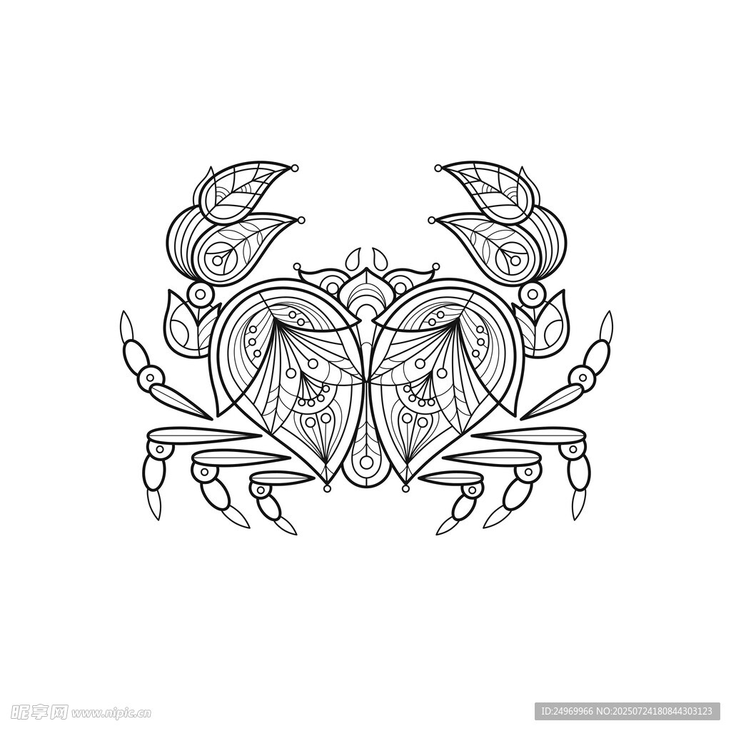 双蟹花卉图案设计