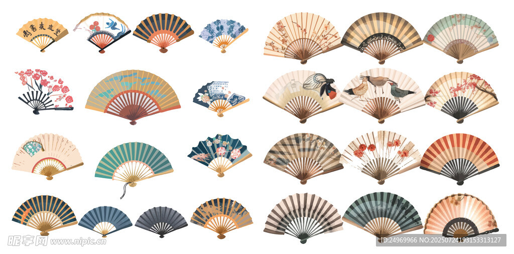 多样精美折扇图案集合