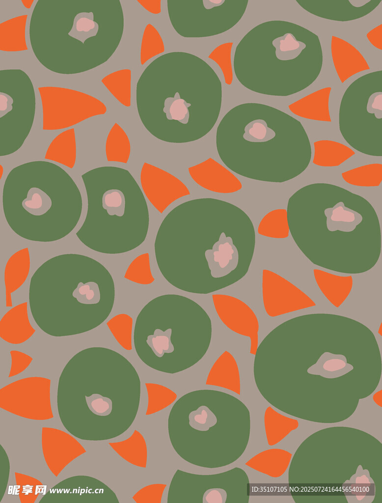 绿色圆形与橙色碎片图案