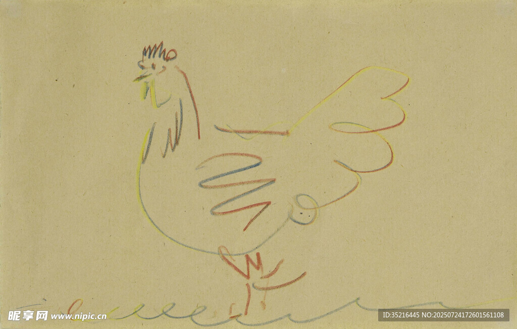 儿童画中的站立公鸡