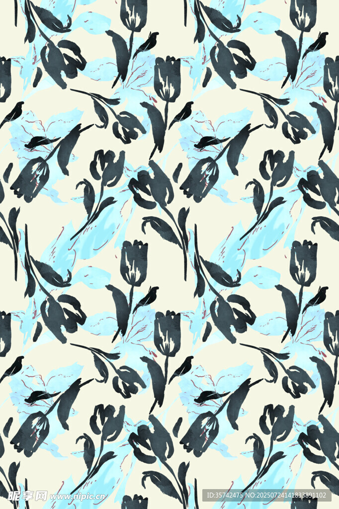 蓝底花卉图案纹理设计