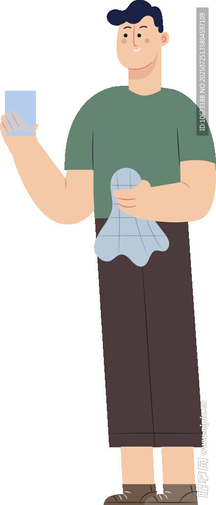 男子手持杯子与毛巾