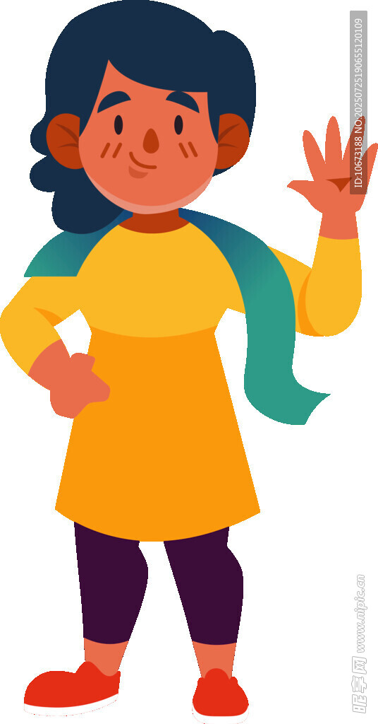 挥手的快乐女孩