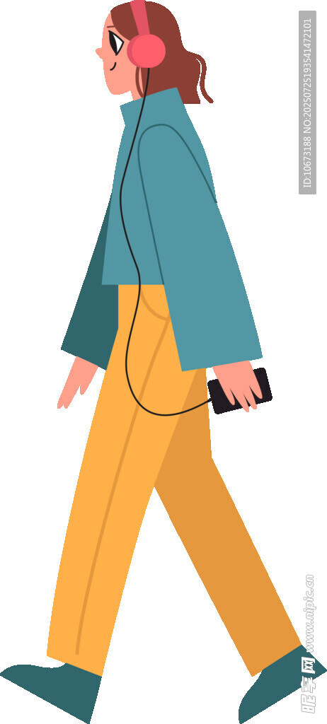 戴耳机行走的时尚人物