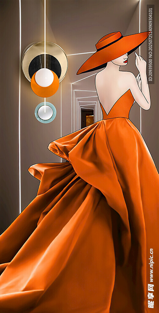 红裙背影玄关装饰画