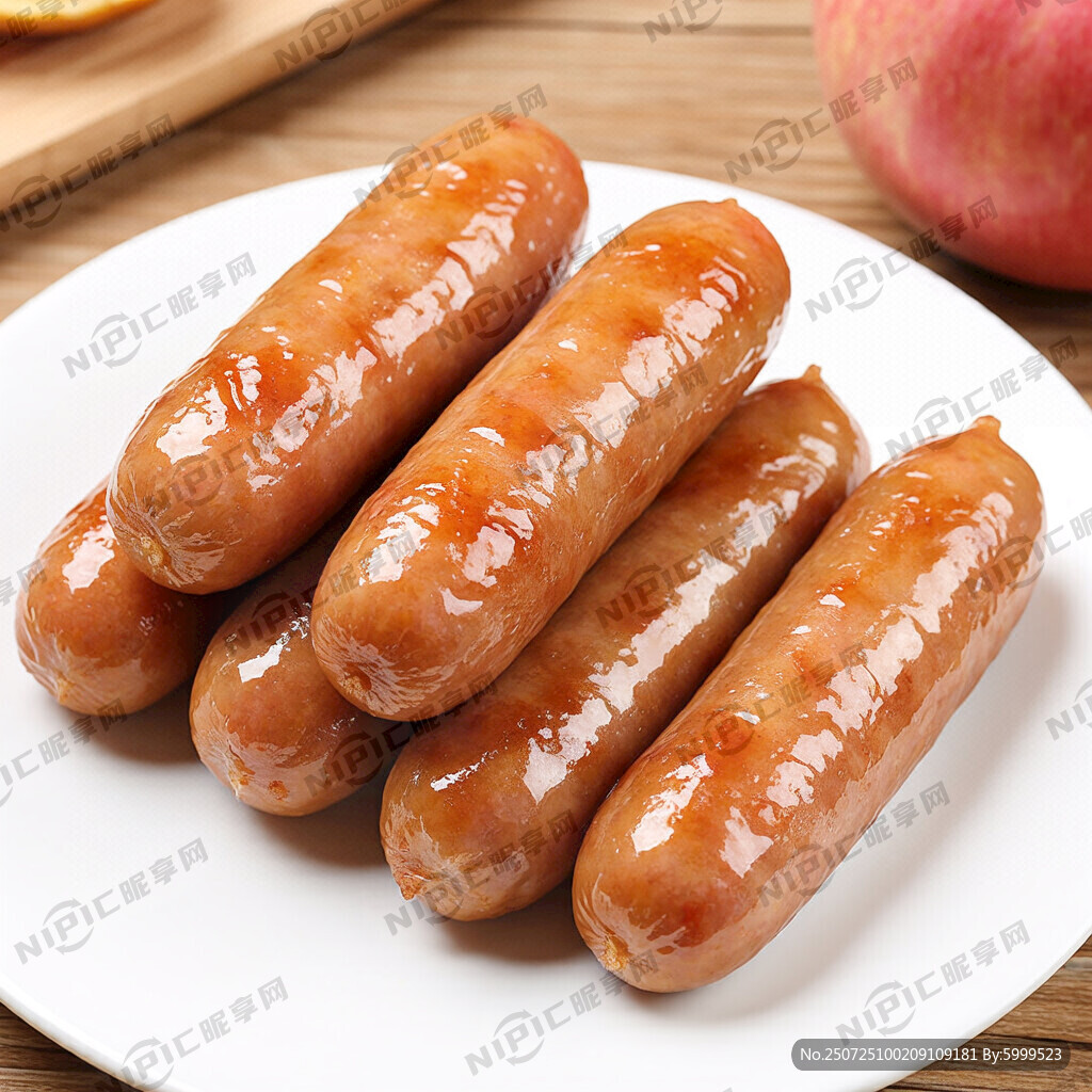 一盘黄色烤肠 俯视 苹果