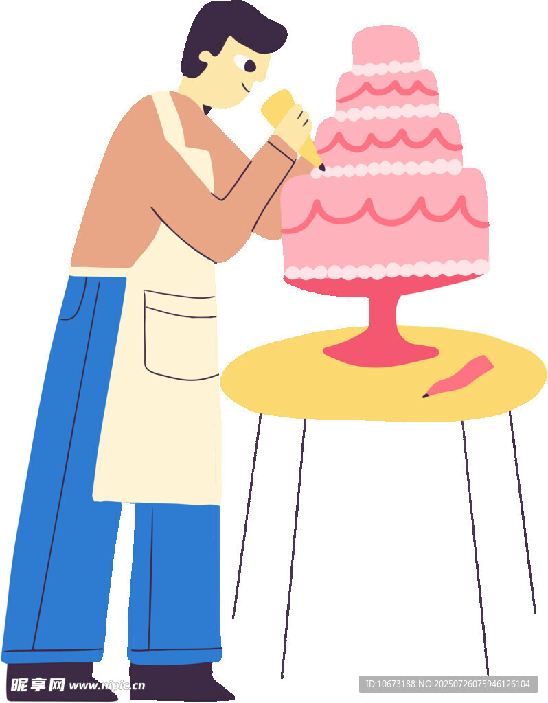 蛋糕师专注装饰精美蛋糕