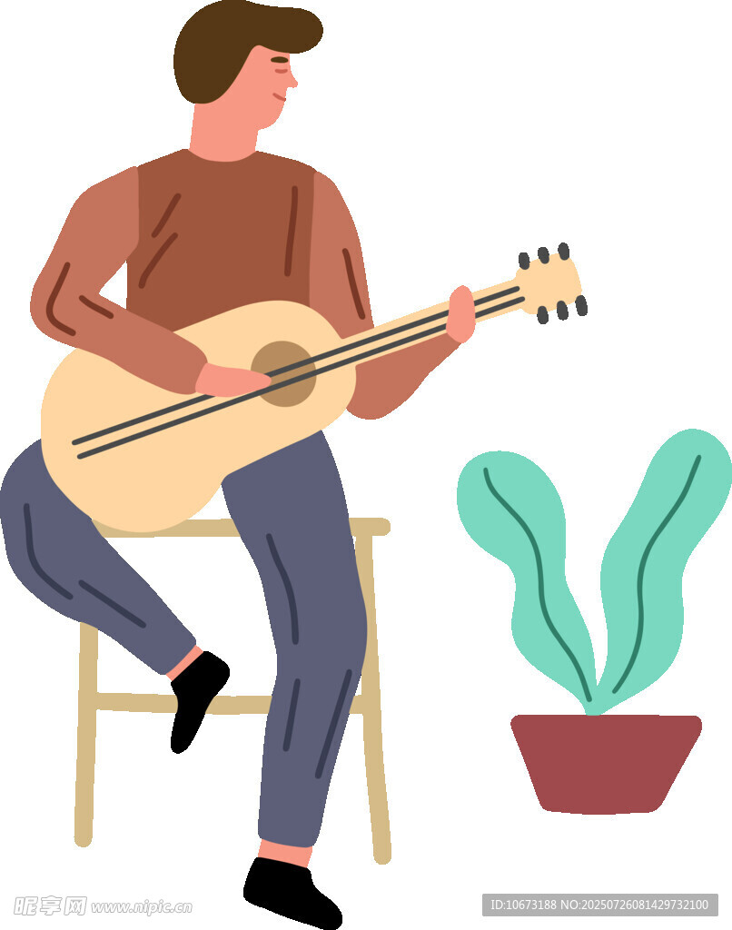 男子坐凳弹吉他