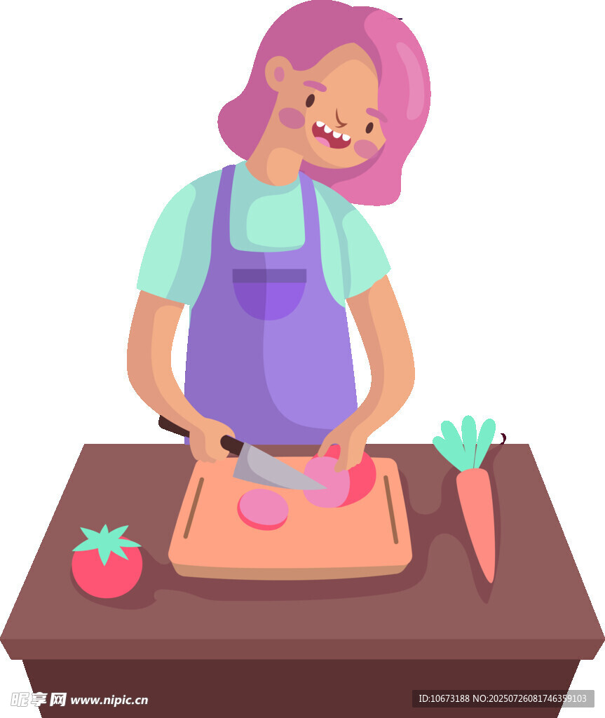 女士专注切菜场景