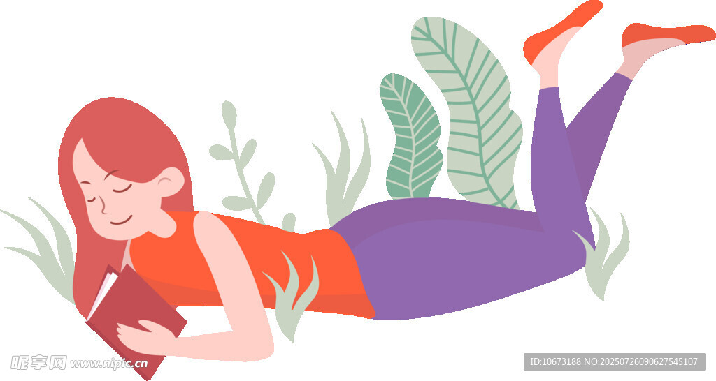 女孩惬意躺卧阅读书籍