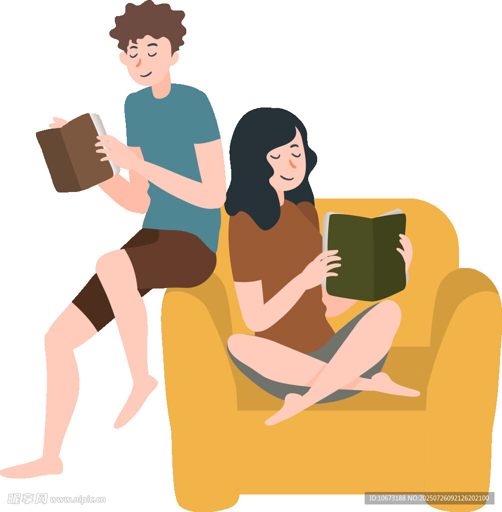 沙发上的惬意阅读时光