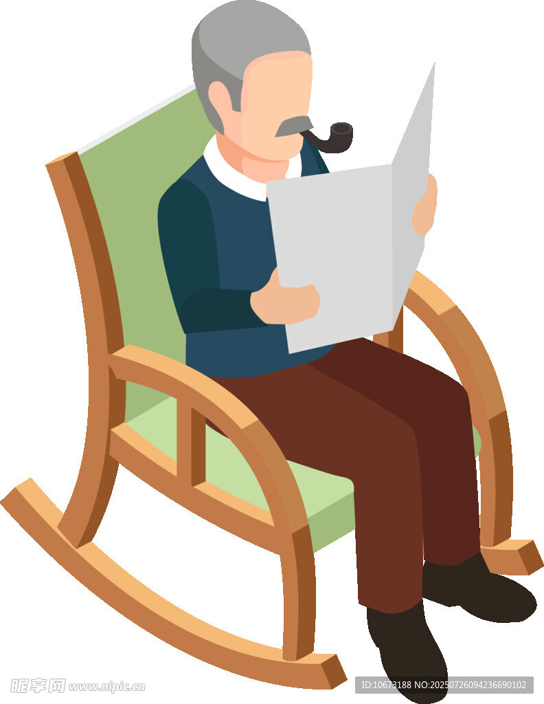 老人坐摇椅看报纸