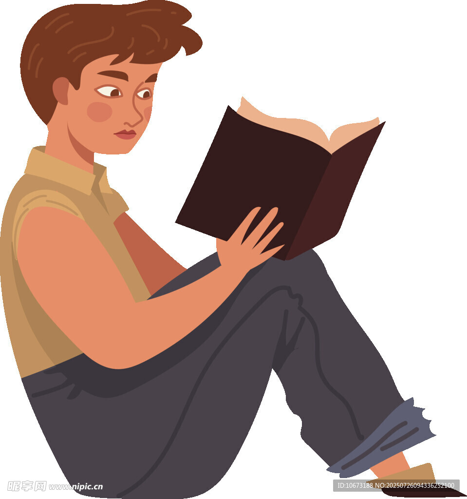 男孩专注阅读书籍