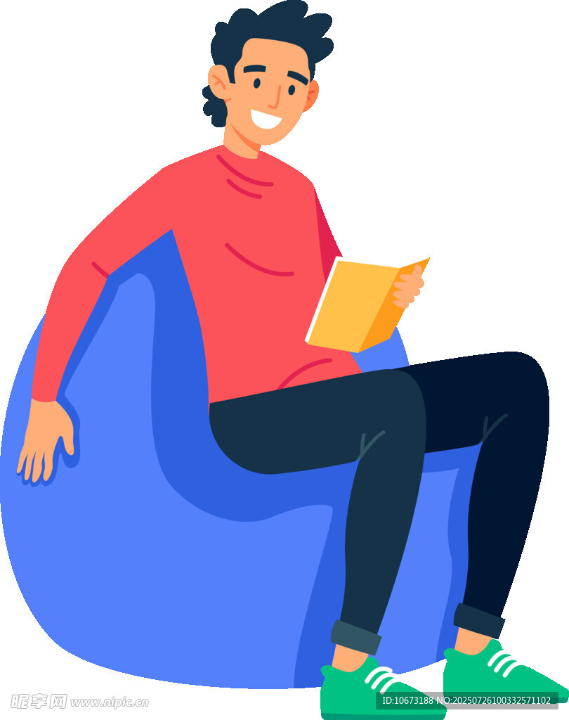 男子惬意坐豆袋椅阅读