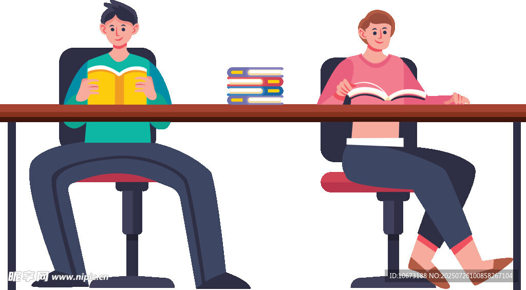 两人桌边专注阅读场景