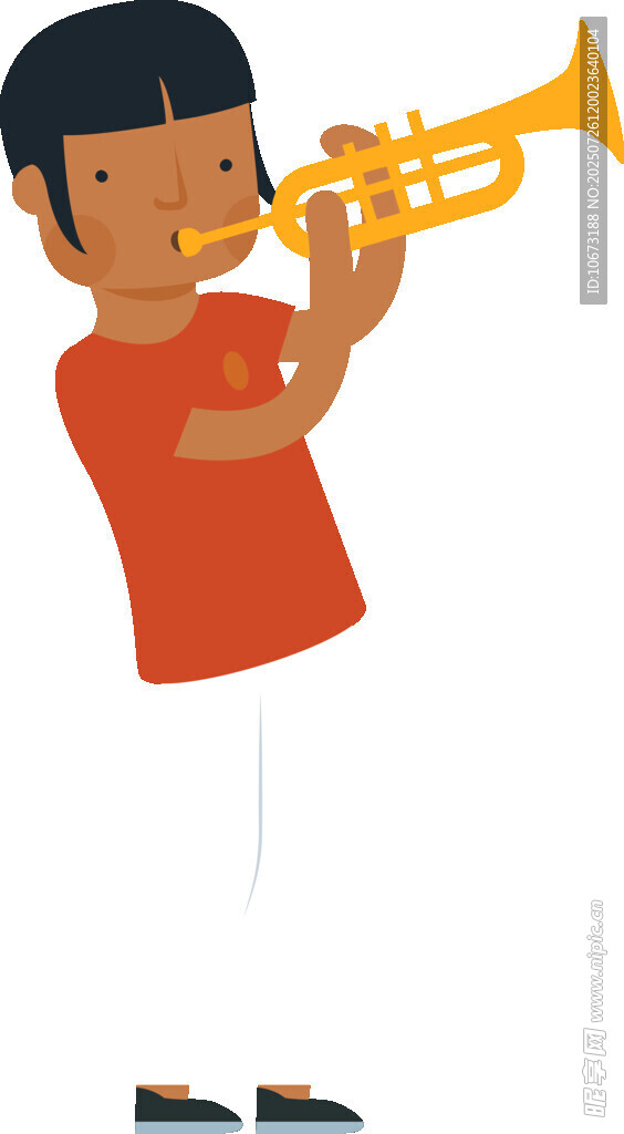 吹小号的红衣小男孩