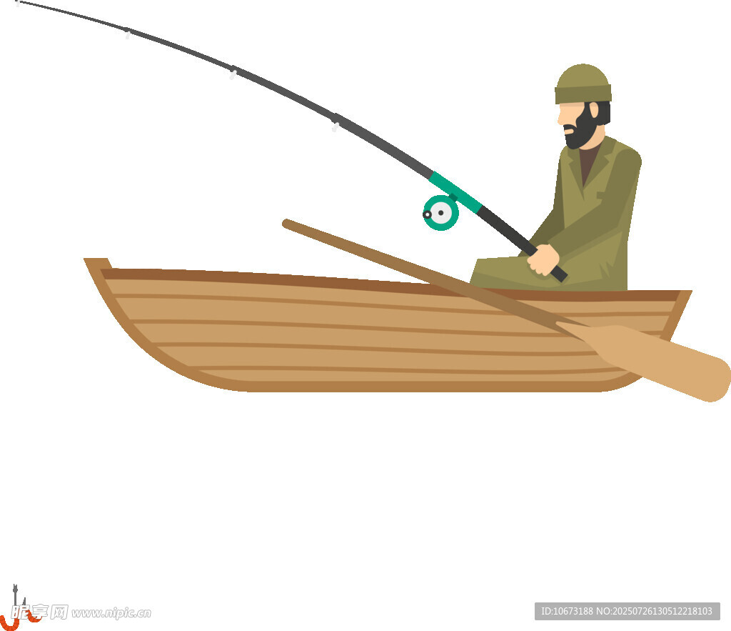 船上男子专注垂钓画面