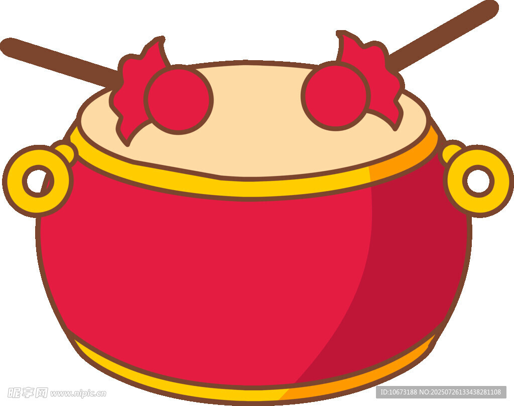 卡通红鼓配鼓槌
