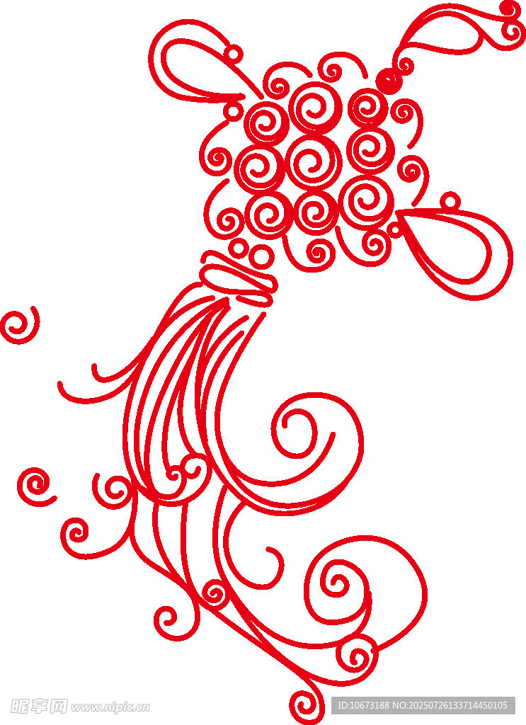 红色剪纸风抽象凤凰图案