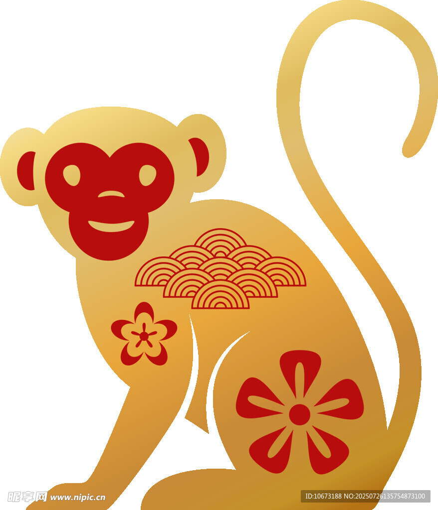 金色花纹装饰的可爱猴子