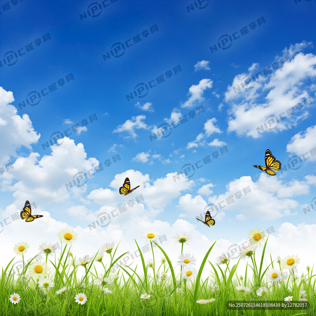 蓝天白云绿草地 小清新素材