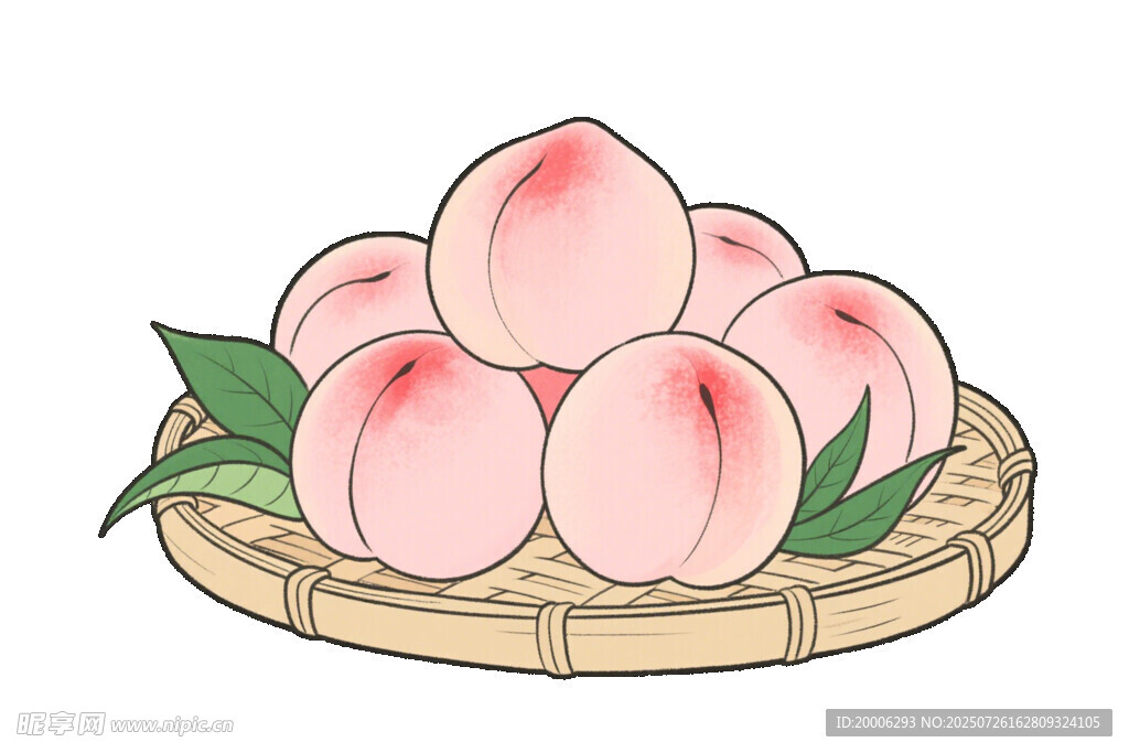 竹盘上的鲜嫩水蜜桃 简笔画