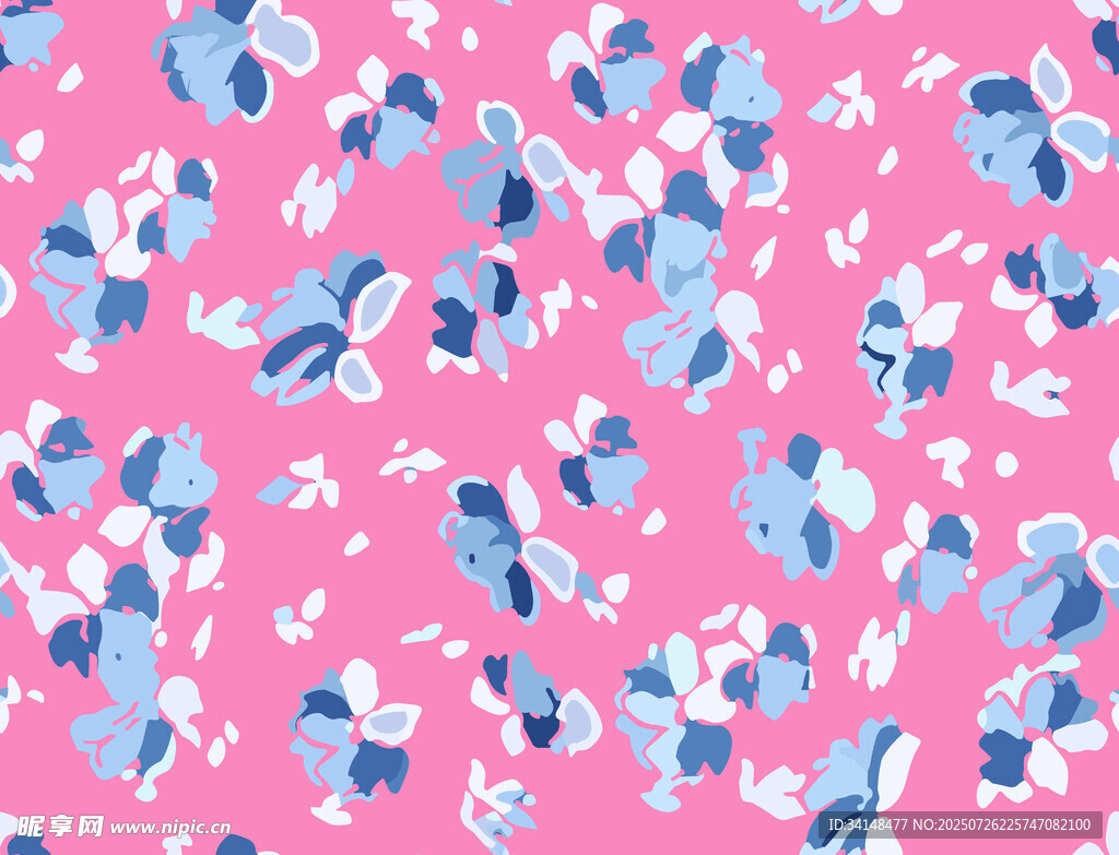 粉色底蓝色花朵图案布料