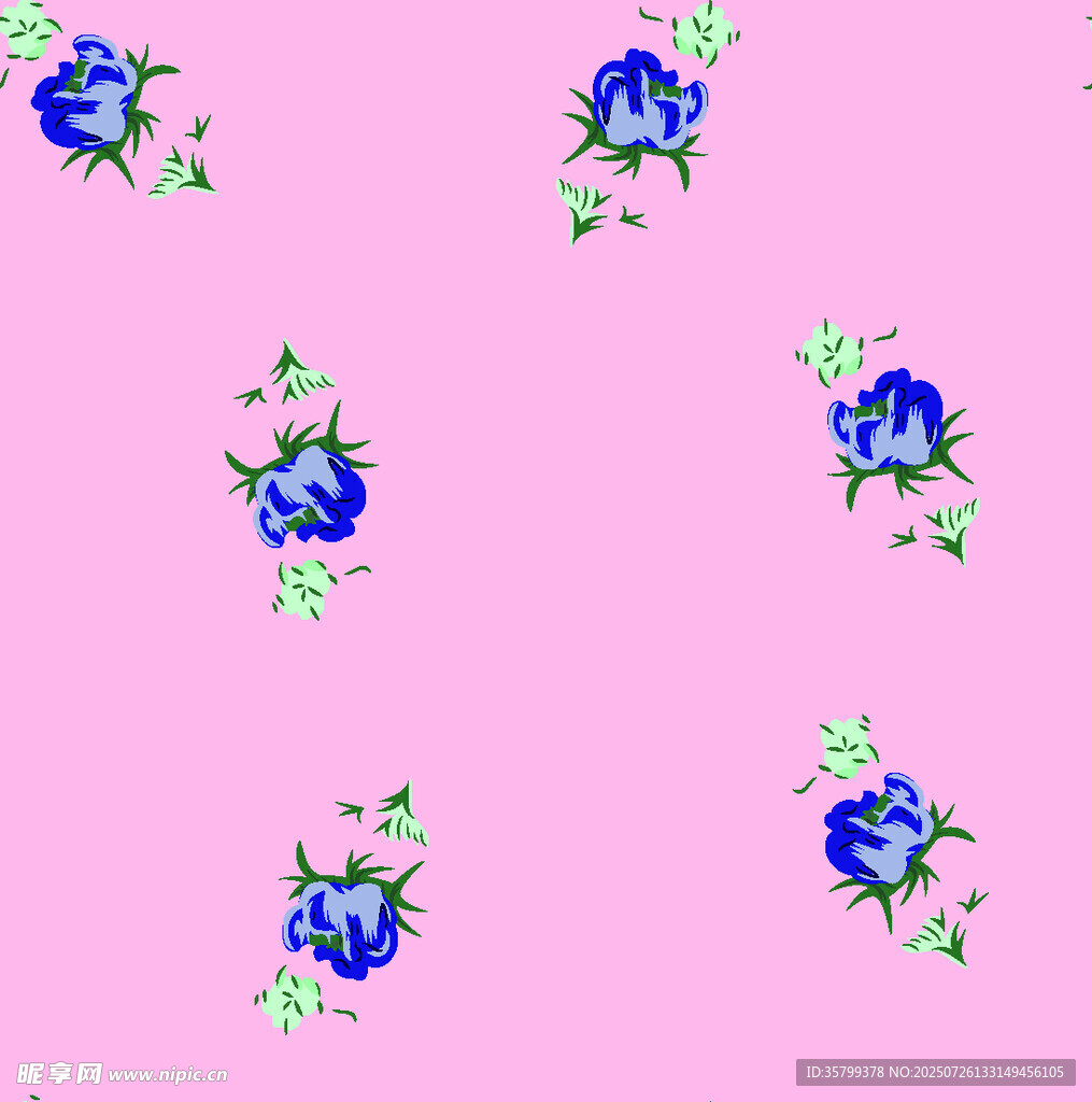 粉色背景上的蓝色花卉图案