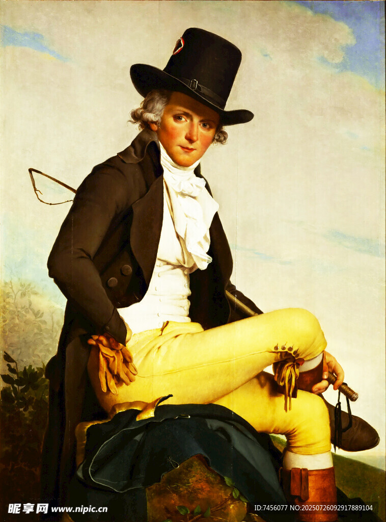 戴礼帽的男子坐姿肖像