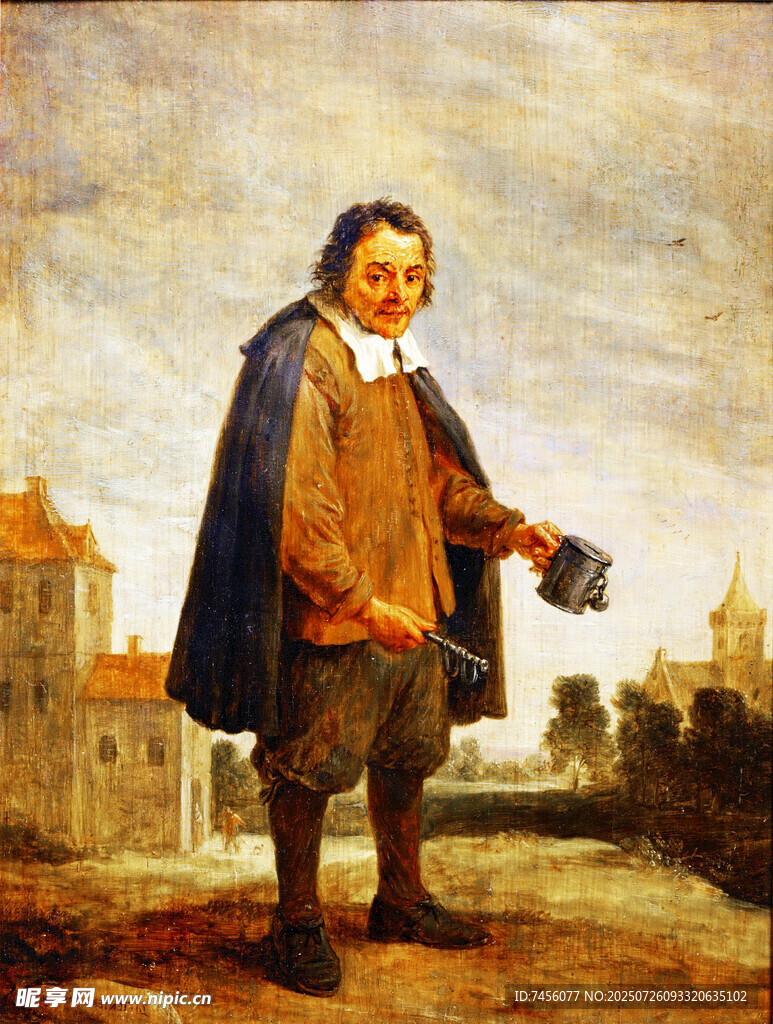 手持酒杯的古典装扮男子