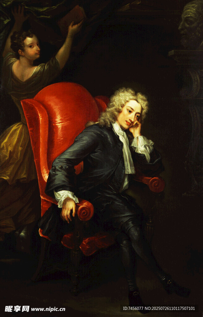 古典人物坐于华丽座椅