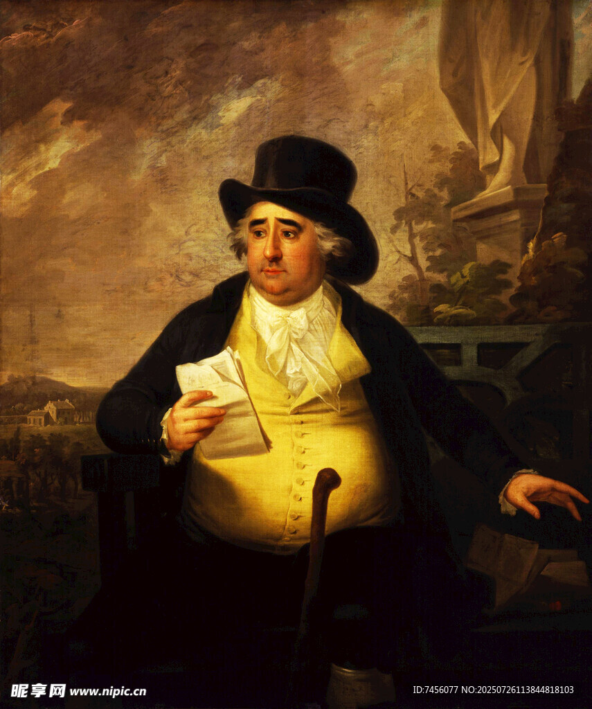 复古装扮男子手持纸张