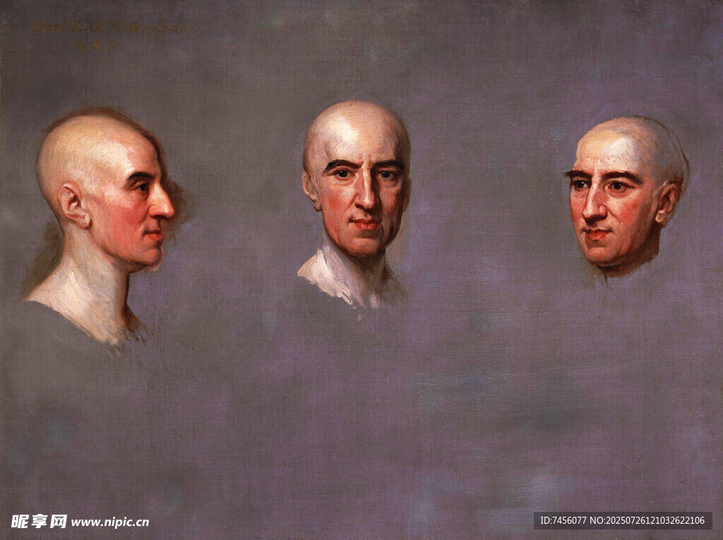 三个人物头部侧面肖像画